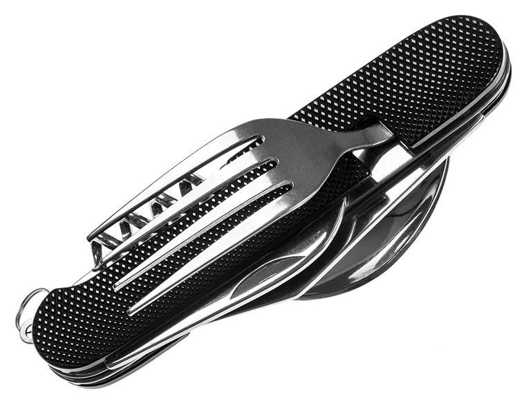 Набір з виделкою та ложкою розкладний Badger Outdoor Camping Steel Black 25671 фото