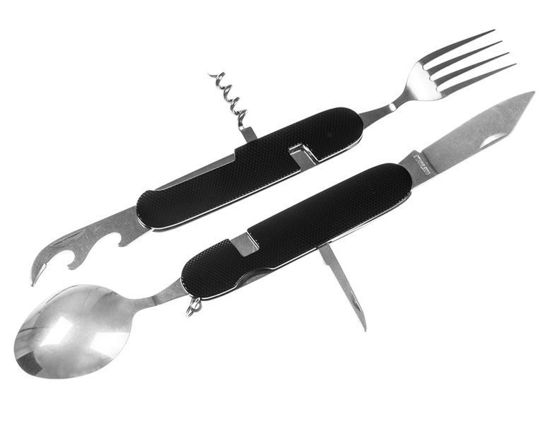 Набір з виделкою та ложкою розкладний Badger Outdoor Camping Steel Black 25671 фото