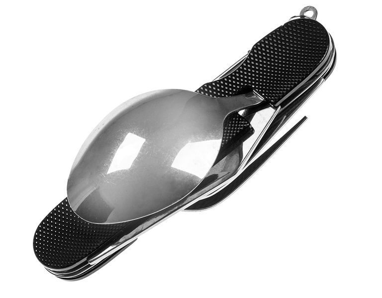 Набір з виделкою та ложкою розкладний Badger Outdoor Camping Steel Black 25671 фото