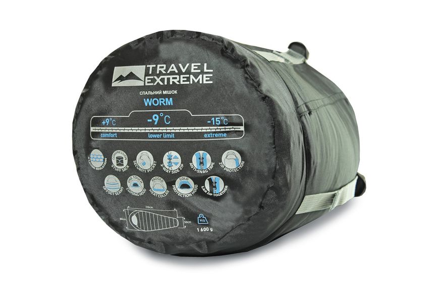 Спальний мішок Travel Extreme Worm Grey/Blue Right Zip 25992 фото