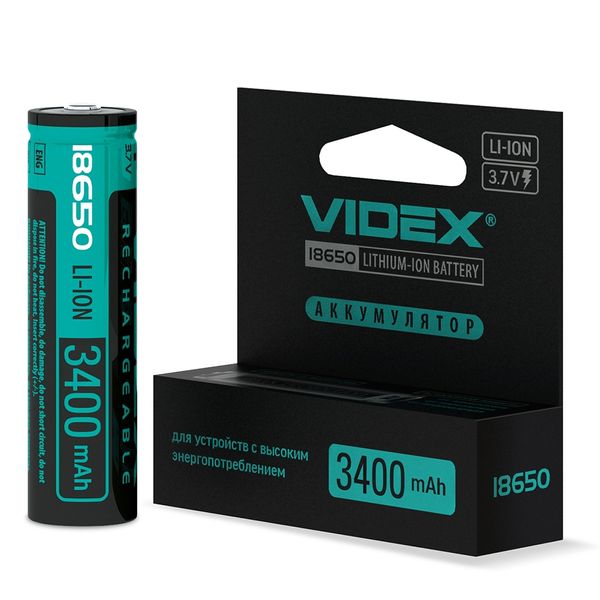 Акумулятор Videx Li-ion 18650 3400mAh з захистом 27307 фото