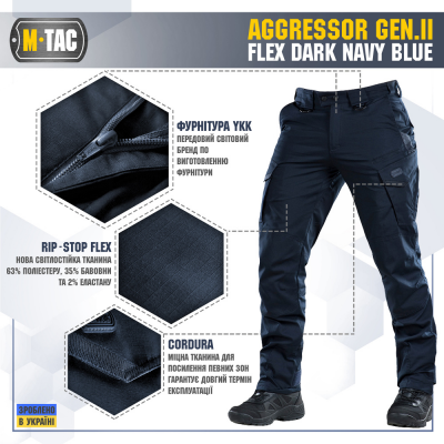 Тактичні штани M-Tac Aggressor GEN.II Flex Dark Navy Blue Size 34/32